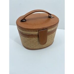 Bamboo Matting Vintage Rattan Wicker Woven Leather Trim Crossbody Purse Bag